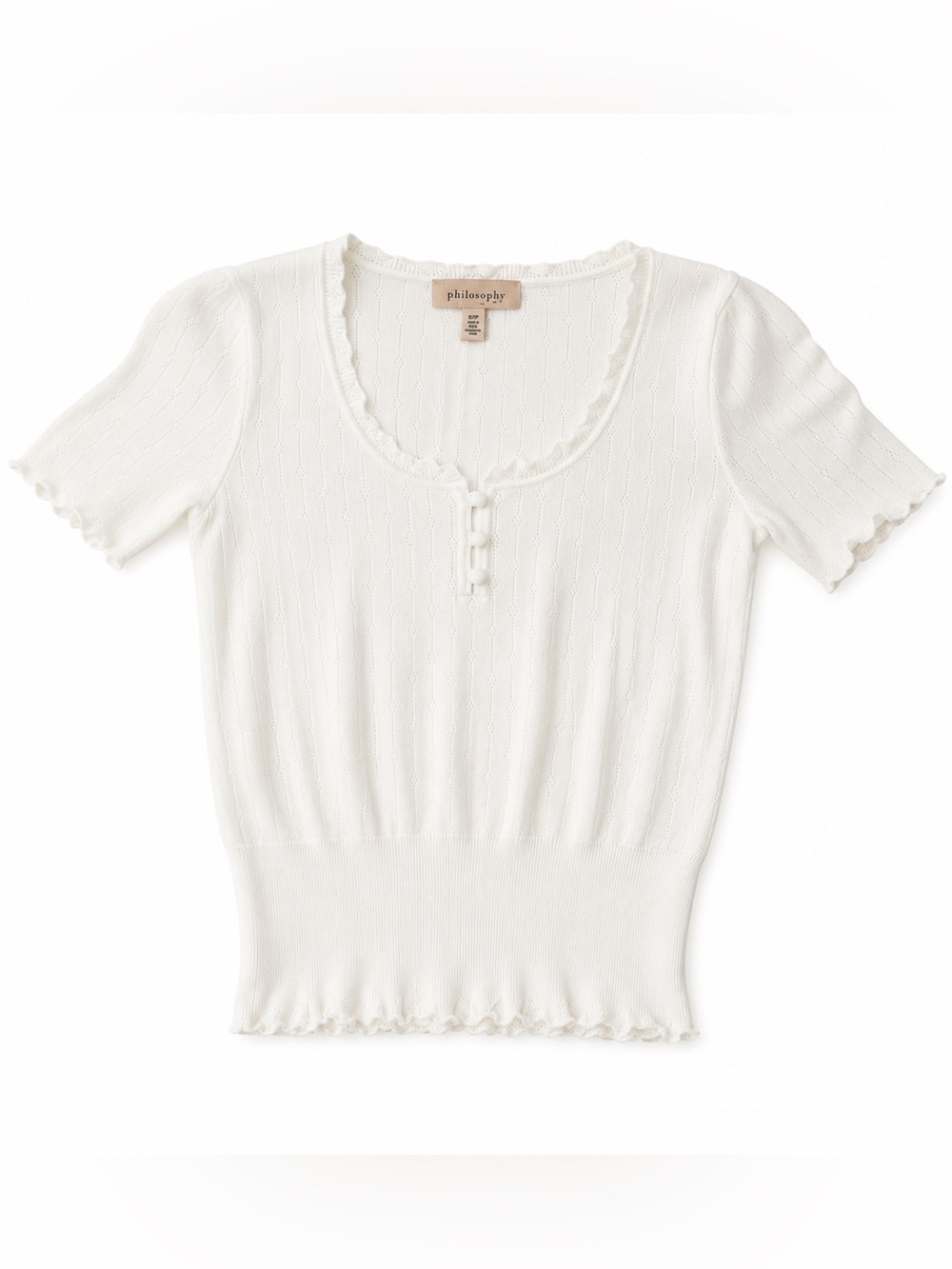 philosophy Cream Scalloped Scoop Short Sleeve Knit Top